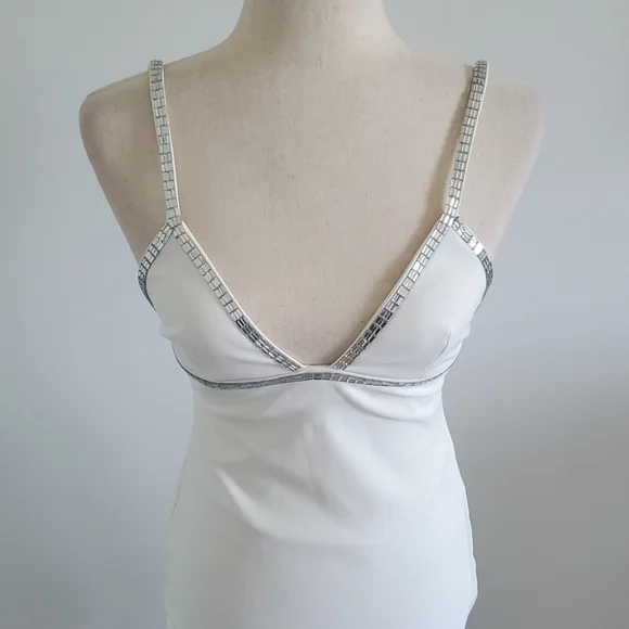 Zara gorgeous White Slip Dress with silver crystal Accents Size S new with tags - Picture 3 of 8